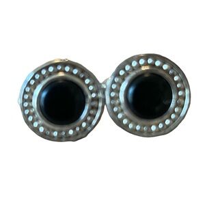 Napier Black dangle earrings silver - Black stone and Silver Bead round earrings